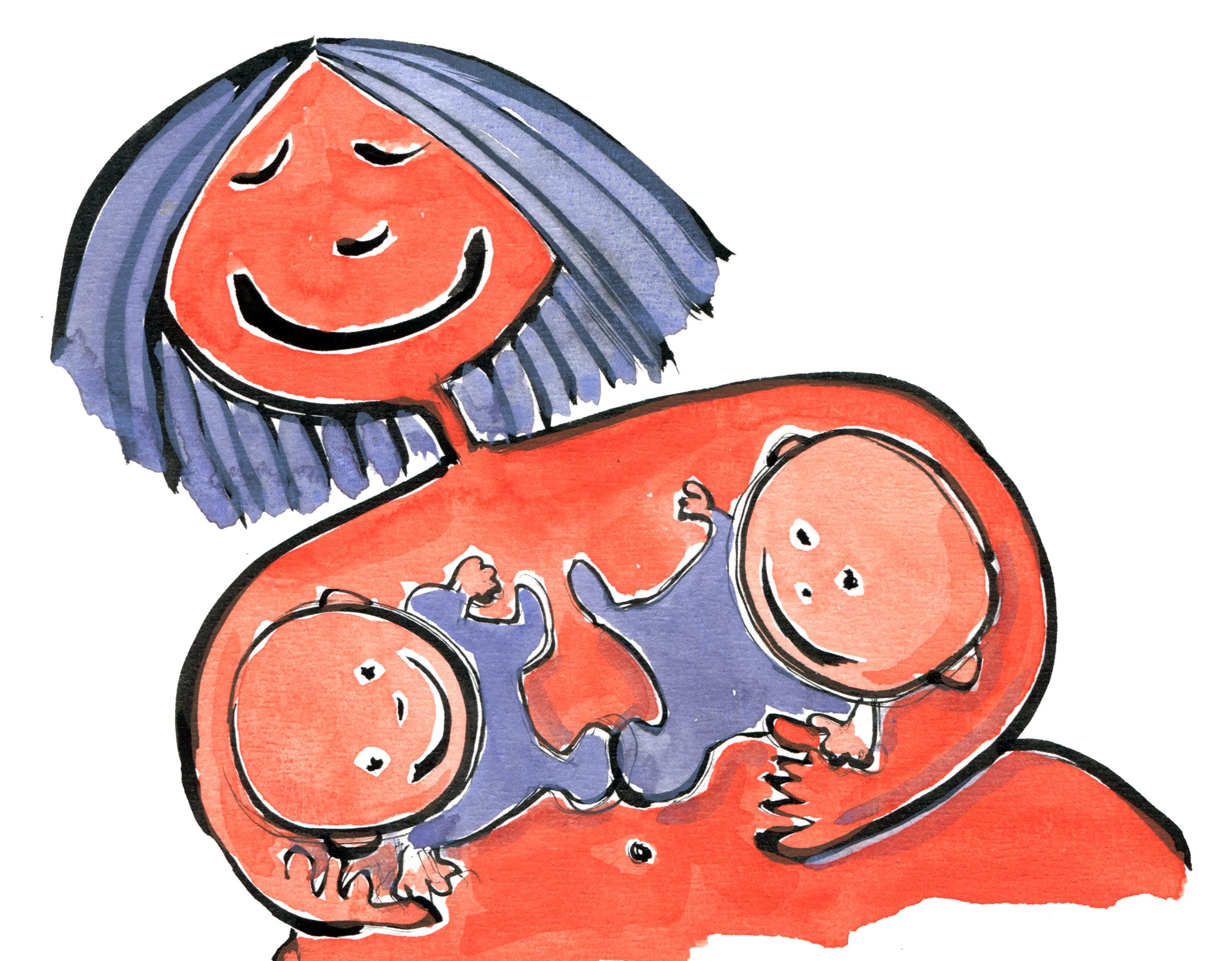 illustration of a mother with twins