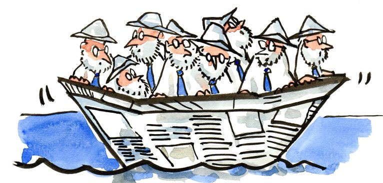 professors and people with knowledge in a small boat at sea