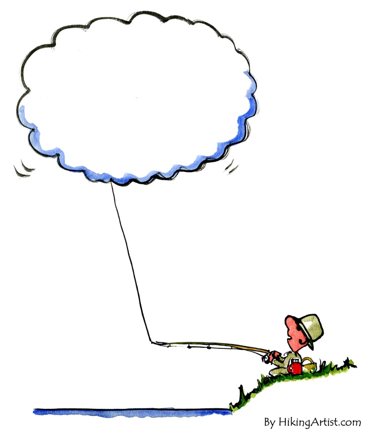 Drawing of a man catching a cloud