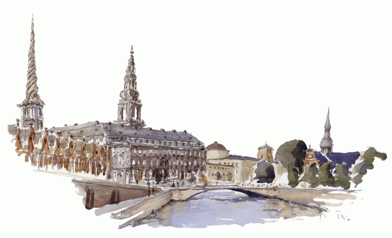 Watercolor from Copenhagen.. Christiansborg.