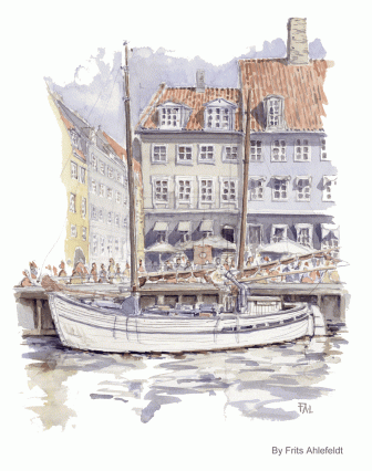 Nyhavn. Watercolor from Copenhagen.