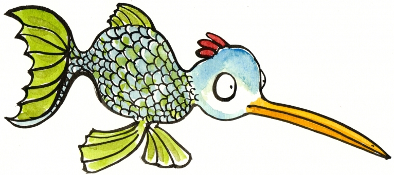 illustration of a genetically engineered creature half fish half bird