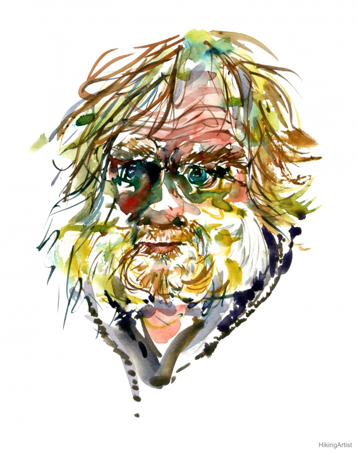 Watercolor portrait of man, yellow hair, beard