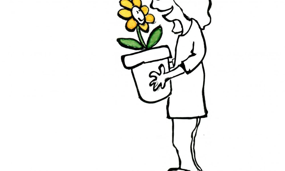 Woman with a flower drawing