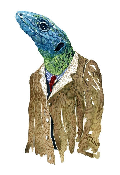 Lacertids Lizard in clothing watercolor painting by Frits Ahlefeldt