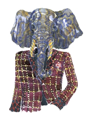 Elephant in suit watercolor painting by Frits Ahlefeldt