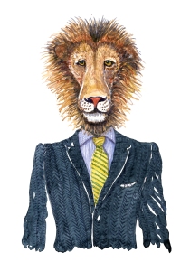 Watercolour of a lion in a suit