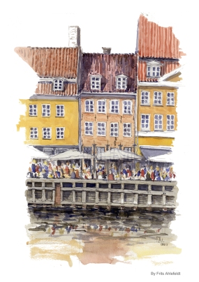 Cafees Copenhagen Watercolor painting by Frits Ahlefeldt