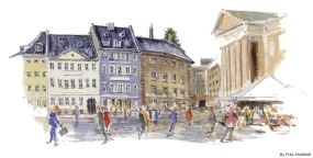 Gammel torv, København, Copenhagen Watercolor painting by Frits Ahlefeldt