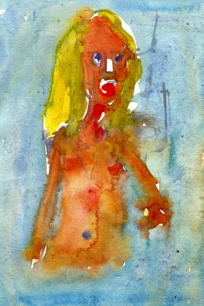 woman in water - Watercolor people portrait by Frits Ahlefeldt