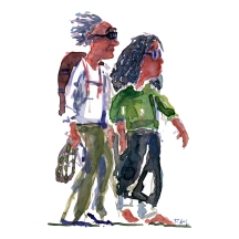 Couple with glasses walking Watercolor people portrait by Frits Ahlefeldt