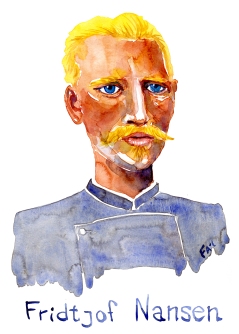 Fridtjof Nansen Watercolor people portrait by Frits Ahlefeldt