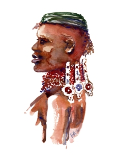African man Watercolor people portrait by Frits Ahlefeldt